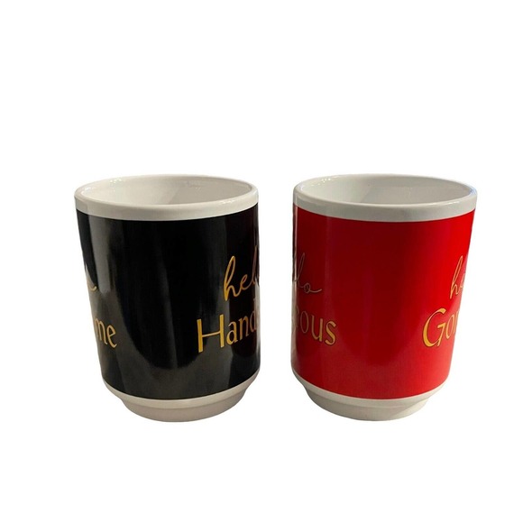 Set of 2 ~ Mugs “Hello Handsome; Hey Gorgeous” Red & Black - Picture 7 of 10